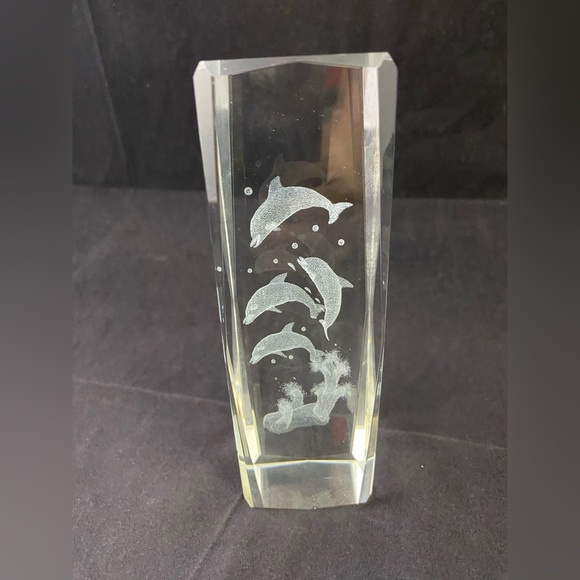 Dolphin Laser Etched Crystal Cube Paperweight - Picture 6 of 10